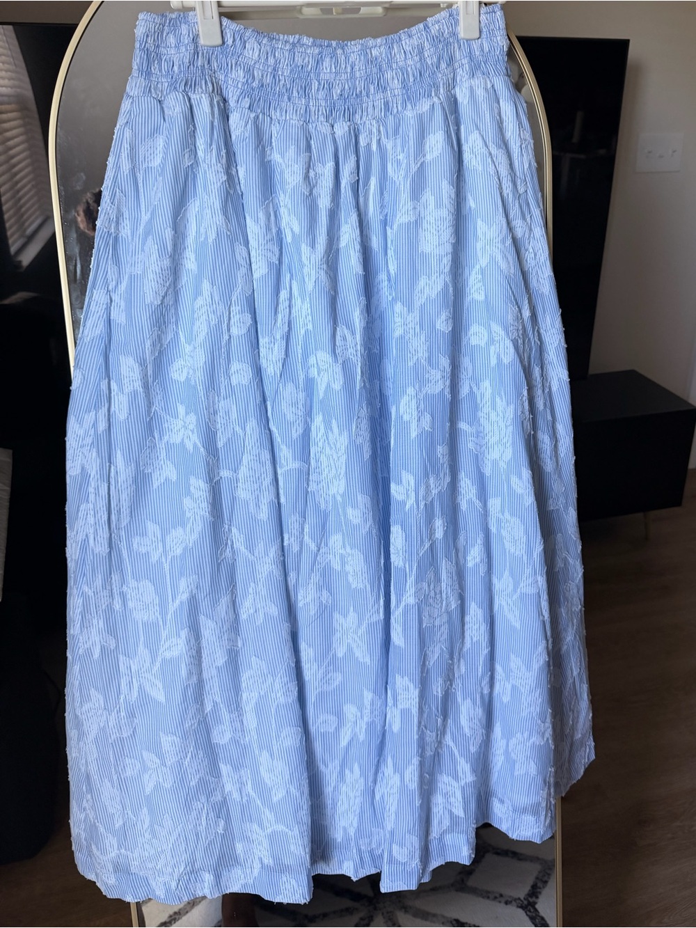 Coquette Cottagecore Blue Stripe Floral Maxi Skirt L